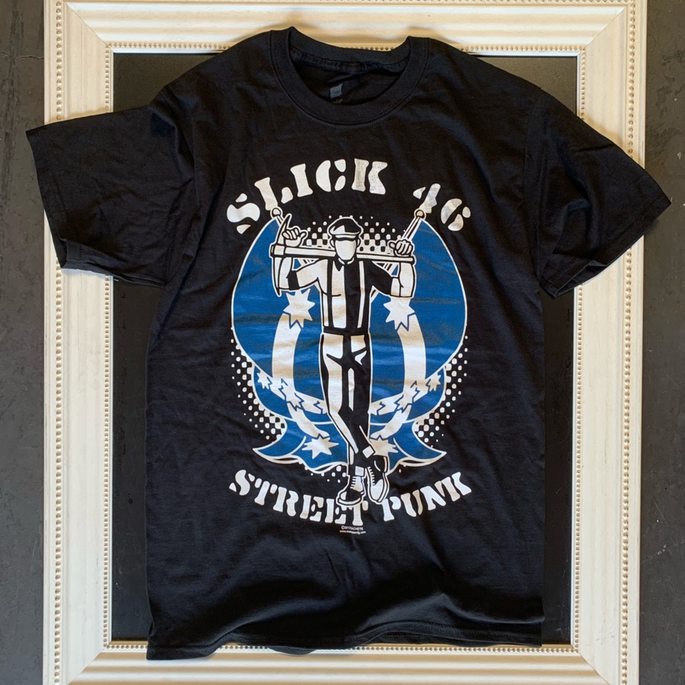 Black 2012 original Slick 46 Street punk rock T-shirt traditional skin head